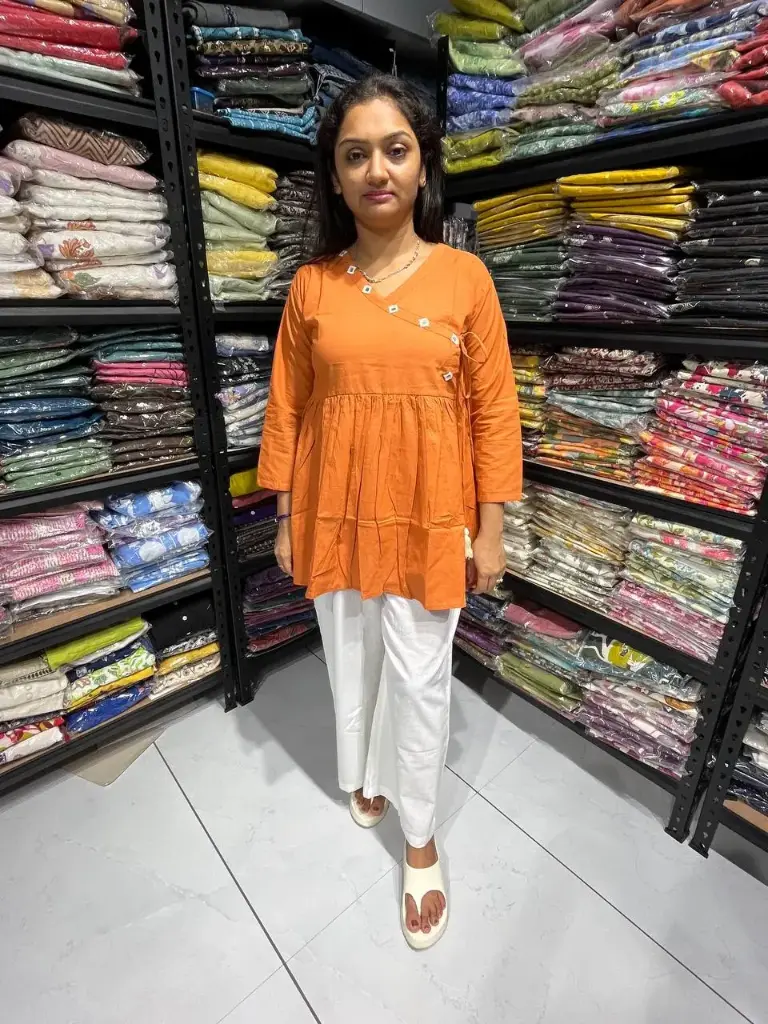 Orange Mirror Embroidered Cotton Tunic