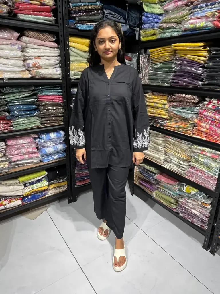 Charcoal black Embroidered Cotton Cord Set