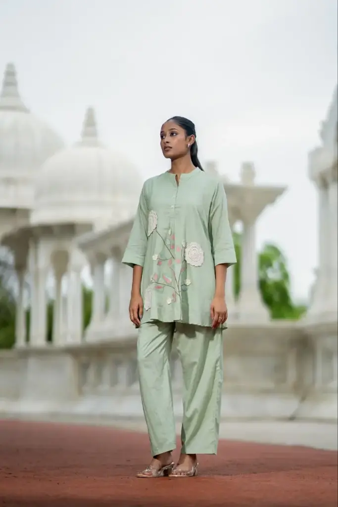 Green Serenity Patch embroidery Co-ord 