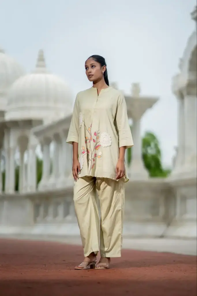 Oyster Serenity Patch embroidery Co-ord