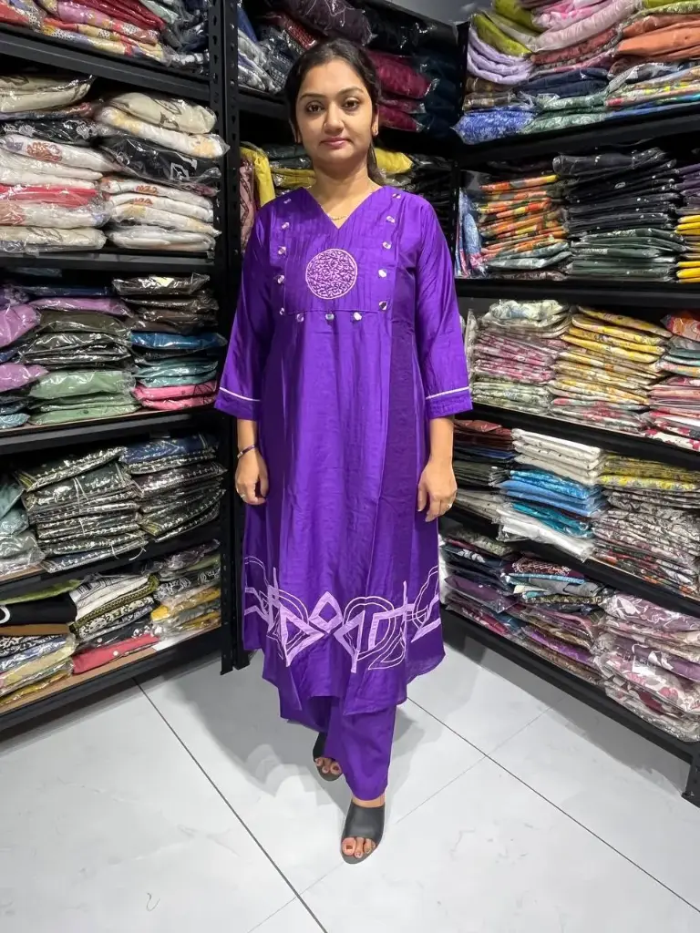 Violet Glow Silk Cotton Mirrorwork Set