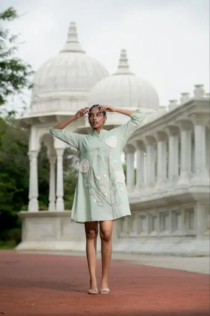 Green Aura Embroidered Cotton Top
