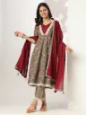Sage Green Pure Cotton Floral Printed Anarkali Kurta Set