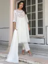 Off White Pure Cotton Yoke Embroidered A line Kurta Set