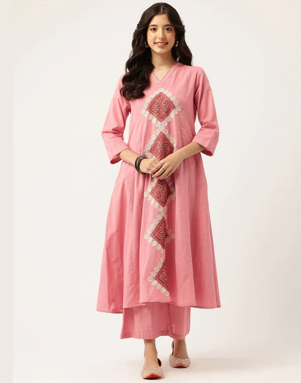 YAMIKA PINK PATCH EMBROIDERED KURTA SET