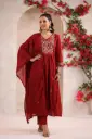 Mahroon mul cotton with lining full thread work three piece set