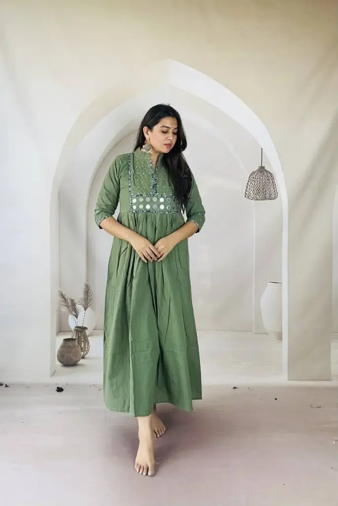 Aamra Olive Ethnic Mirror Kurti Dress