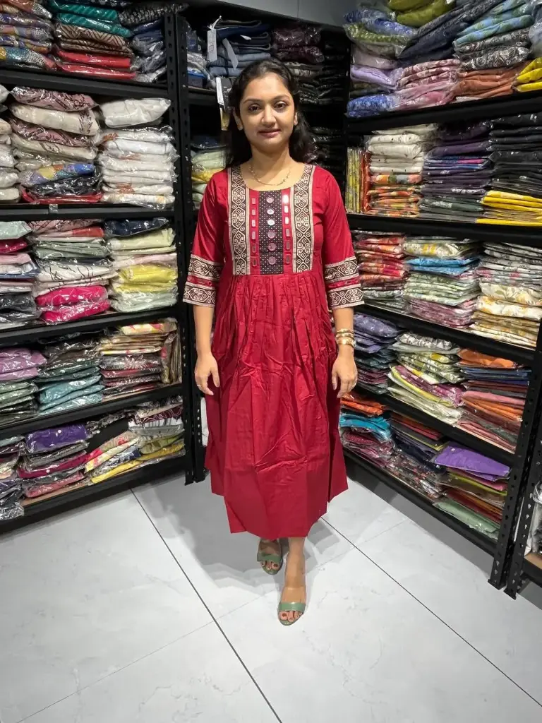 Aaradhya Crimson Glow Mirror Cotton Dress