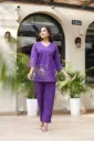 Royal Orchid Soft Cotton & White Floral Embroidery Co-ord Set