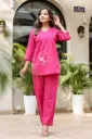 Fuchsia Bloom Cotton Floral Embroidery Co-Ord Set