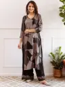 German Rayon Black & Grey Luxe – Embellished Floral Kurta with Pants