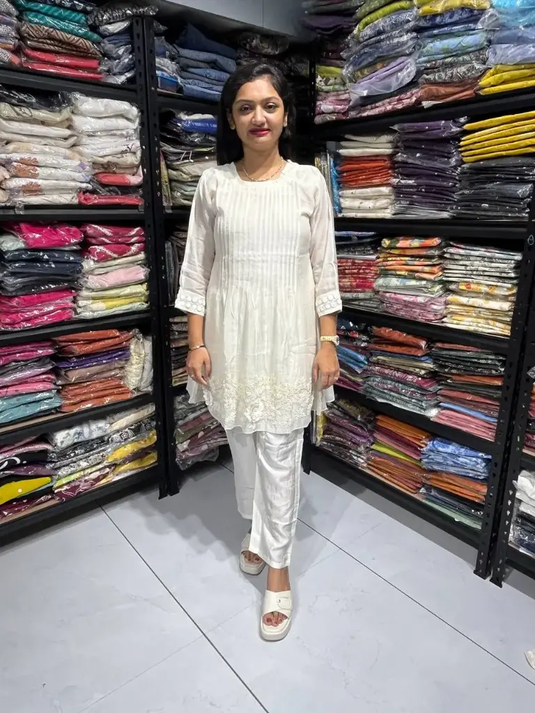 Samaira Chic White Mull Chanderi Lined Handwork cord Set