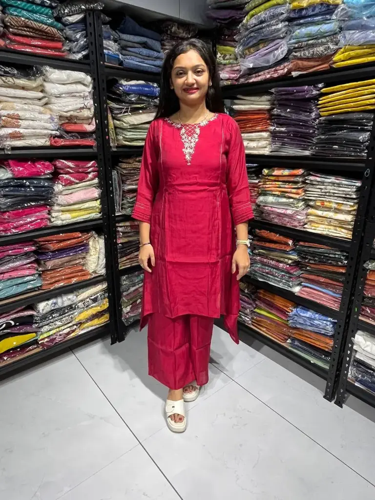 Wine red Elegant Mull Chanderi Lined Co-Ord Set