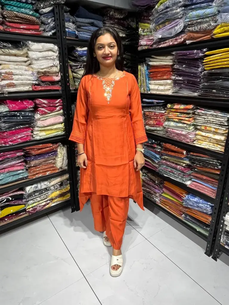 Orange Elegant Mull Chanderi Lined Co-Ord Set