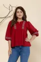 Red Premium Cotton Embroidered Top for Women