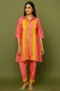 Peach & Yellow Chanderi Co-ord Set for Women | Embroidery & Real Mirror Work 