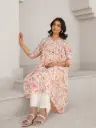 Cream Pure Cotton Pink Floral Printed A-line Maternity Kurta