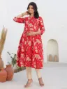 Red Pure Cotton Floral Printed A-line Maternity Kurta