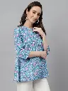 Blue Cotton Botanical Print Empire Top
