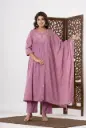 Dusty Pink Cotton Embroidered 3-Piece Kurta Set with Dupatta