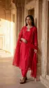 Red Mull Chanderi Handwork 3-Piece Kurta Set with Dupatta