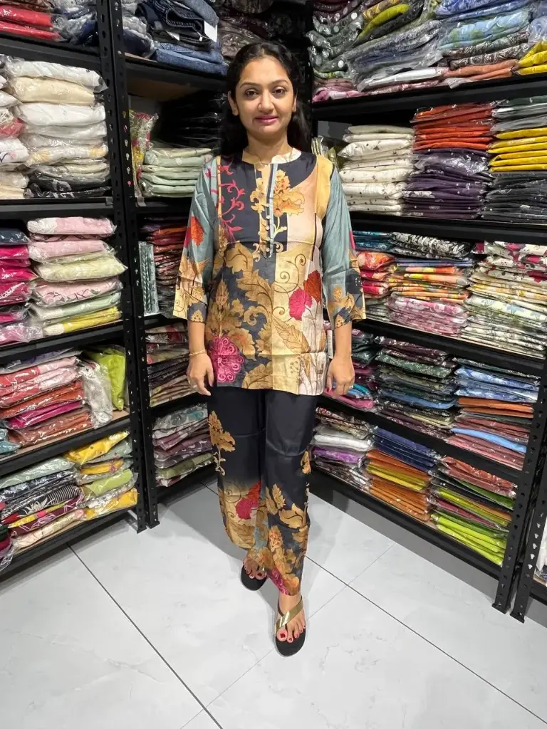 Multicolor Printed Gaji Silk Co-ord Set for Women