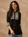 Black Embroidered Rayon Cotton Tunic Top for Women