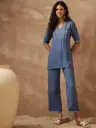 Blue Embroidered Rayon Cotton Co-ord Set for Women – Stylish Top & Bottom