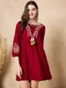 Maroon Embroidered Rayon Cotton Long Tunic with Tassel Detailing