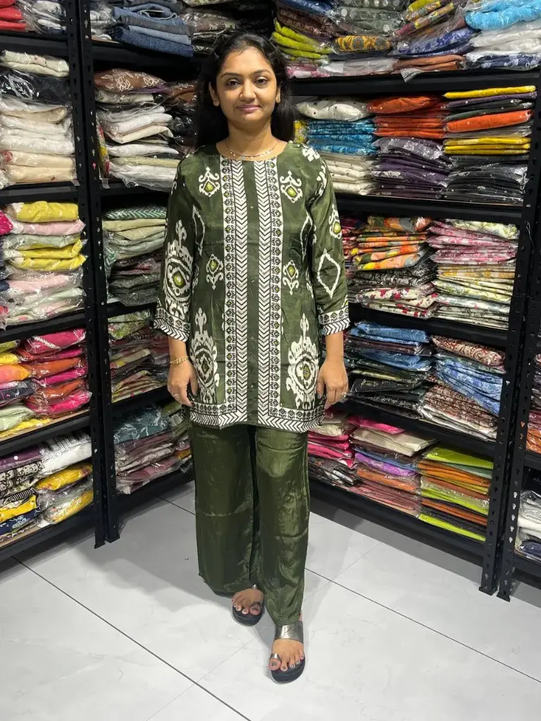 Mahendi Gaji Silk Cord Set with Print & Real Mirror Work