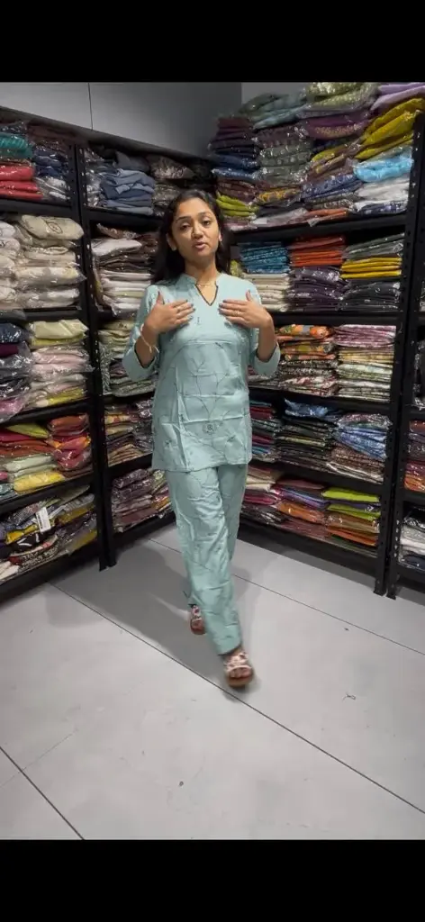 Mint Green Rayon Cotton Embroidered Co-ord Set