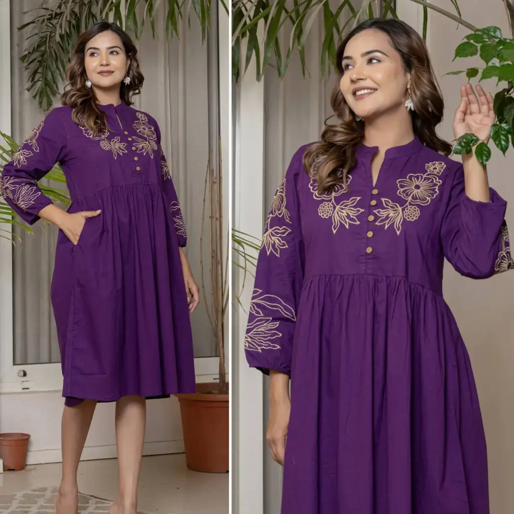 Violet Charm Embroidered Long Dress