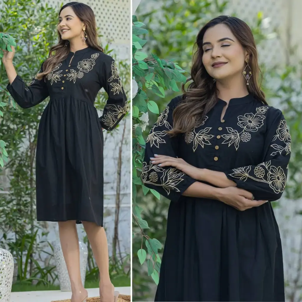 Black Charm Embroidered Long Dress