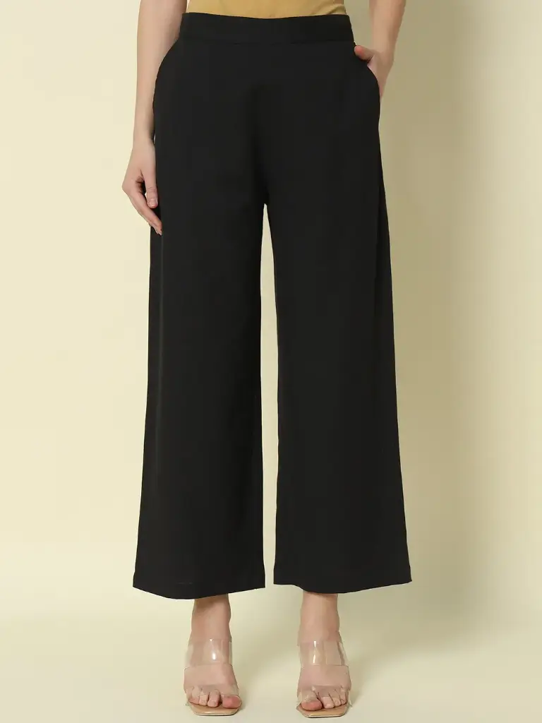 Black Cotton khadi Flared Pants