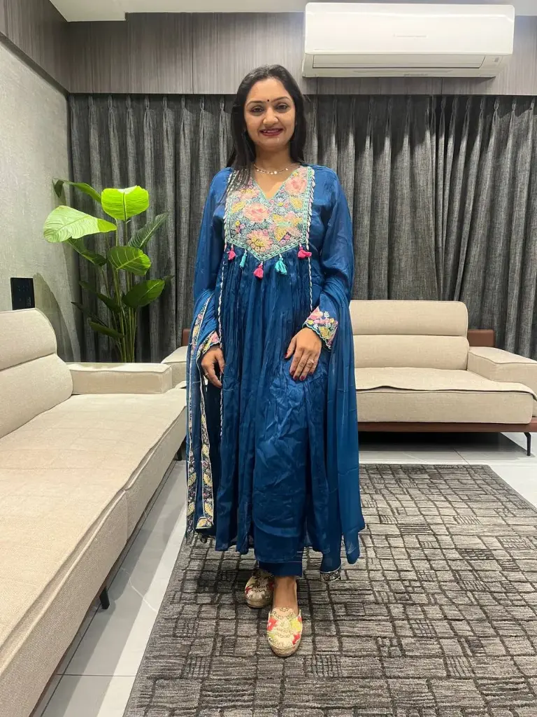 Aaliya Royal Blue pure Chinon Embroidered Suit Set