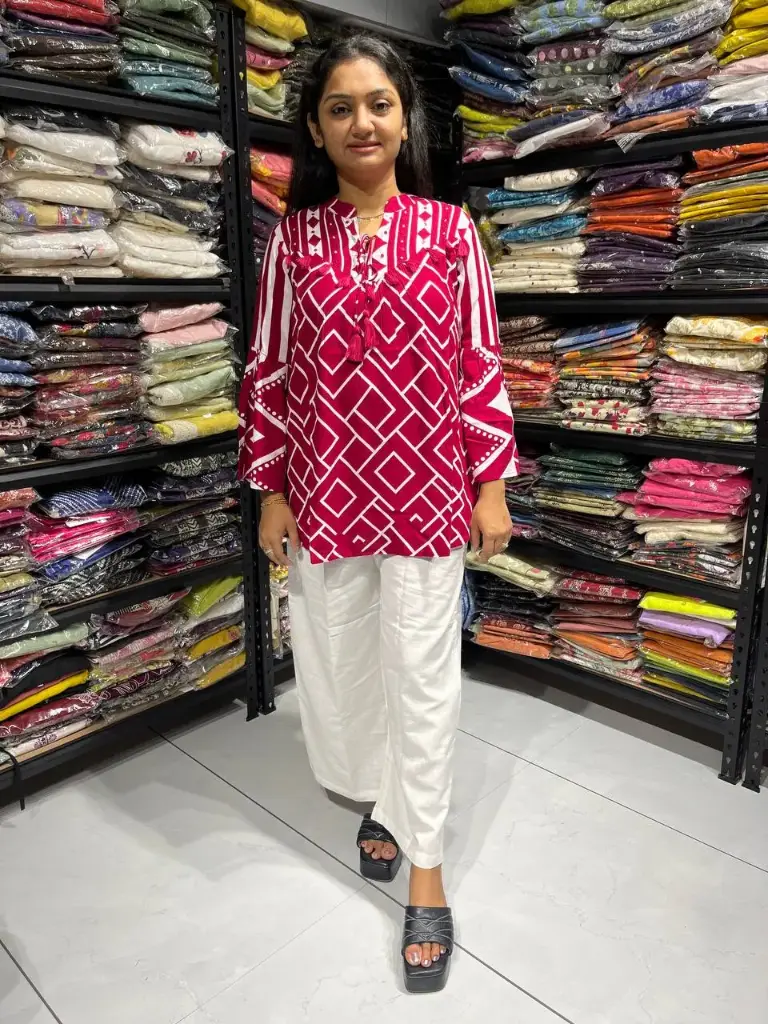 Pink Geometric Thread work Rayon Tunic