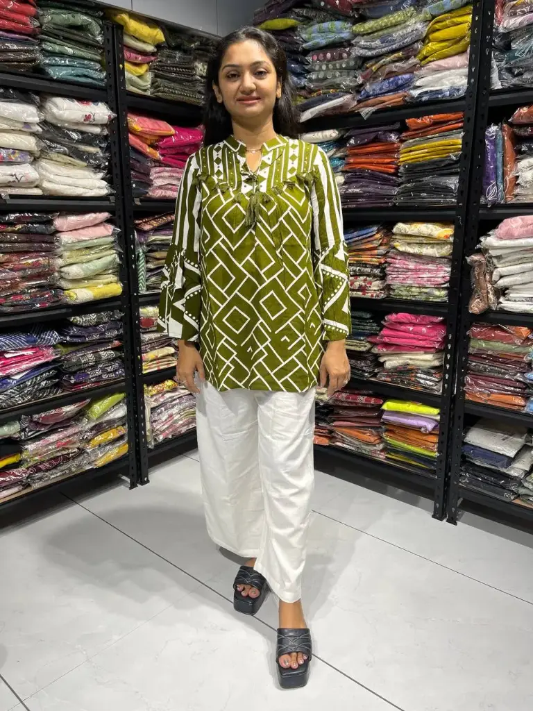 Green Geometric Thread work Rayon Tunic