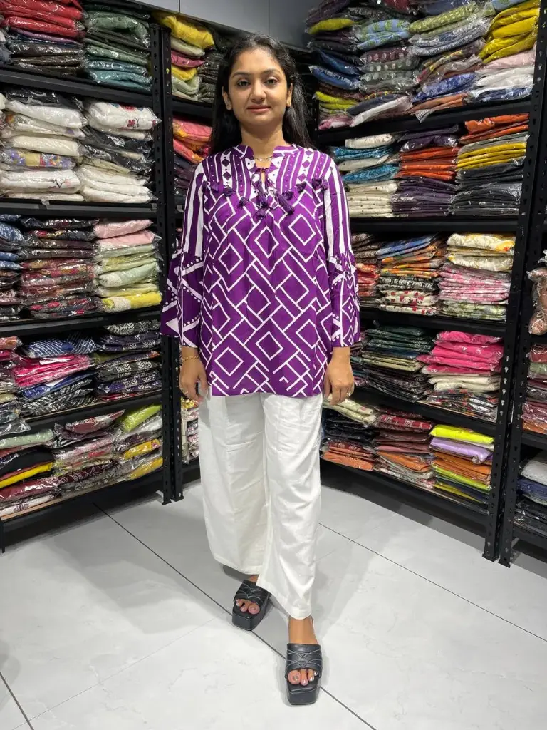 Purple Geometric Thread work Rayon Tunic