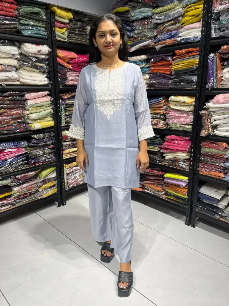 Light blue Elina Graceful Mul Chanderi Cord Set