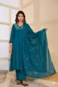 Aarna Teal Grace Mirror Work Cotton Set