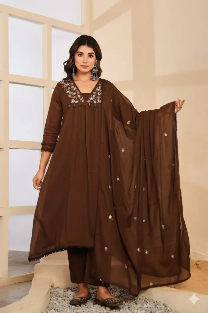 Amaira Mocha Mirror Work Cotton Set