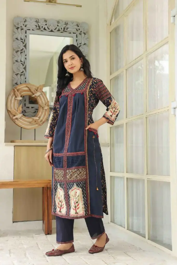 Aanya Indigo Appliqué Cotton Set