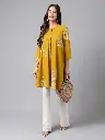 Mustard Pure Cotton Floral Printed Flared Tunic