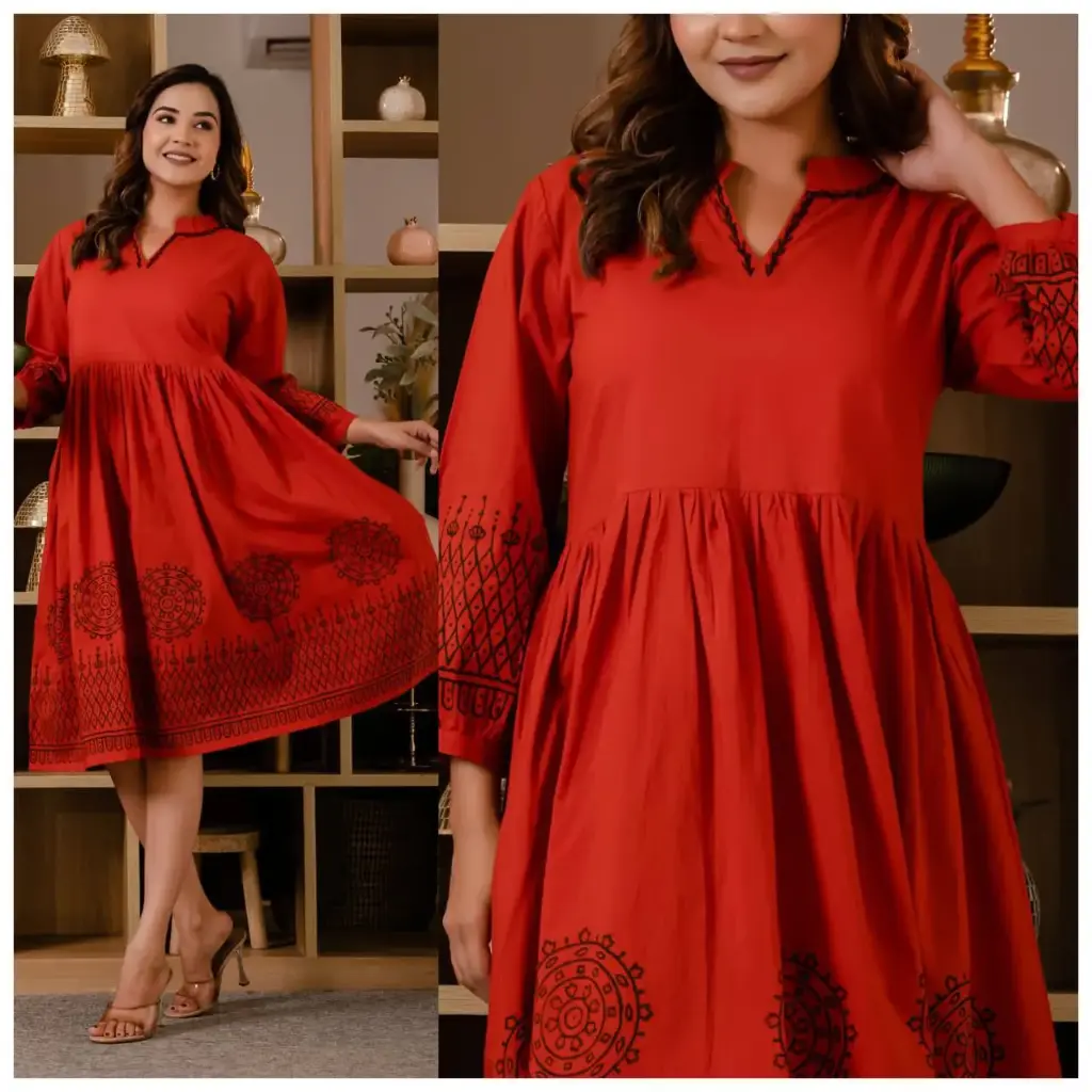 Orange Crimson Charm Cotton Dress