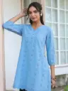Light Blue Pure Cotton Schiffli Embroidered A-line Tunic