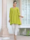 Lime Green Pure Cotton Schiffli A-line Tunic