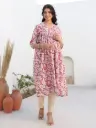 Mauve Pure Cotton Floral Printed Gathered Maternity Kurta