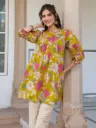 Mustard Pure Cotton Floral Printed A-line Tunic