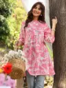Cream Silk Blend Floral Printed A-line Tunic