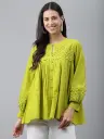 Lime Green Cotton Schiffli Casual Flared Top